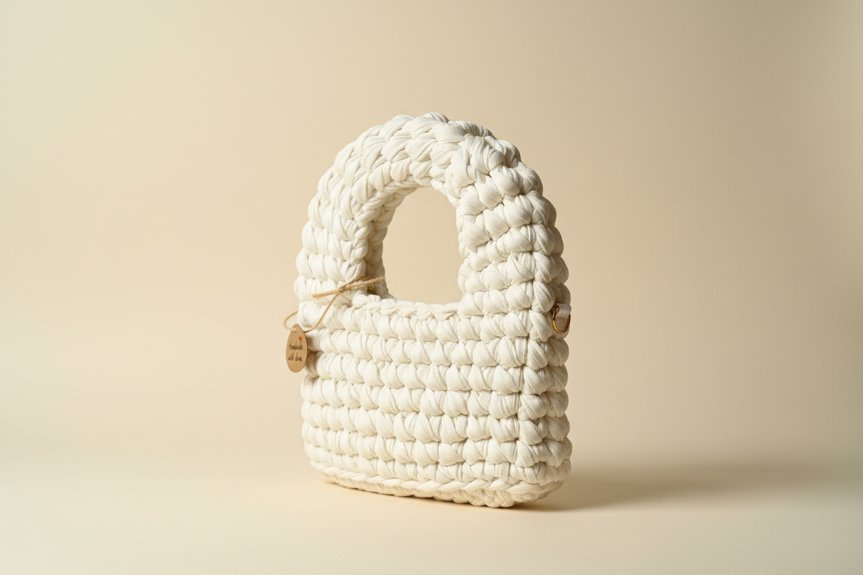 Ivory Handwoven Top-Handle Bag