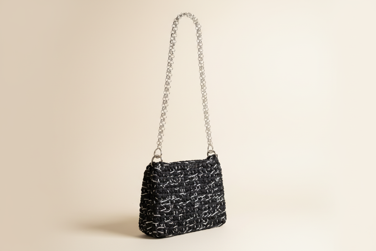 Black Chain Woven Shoulder Bag