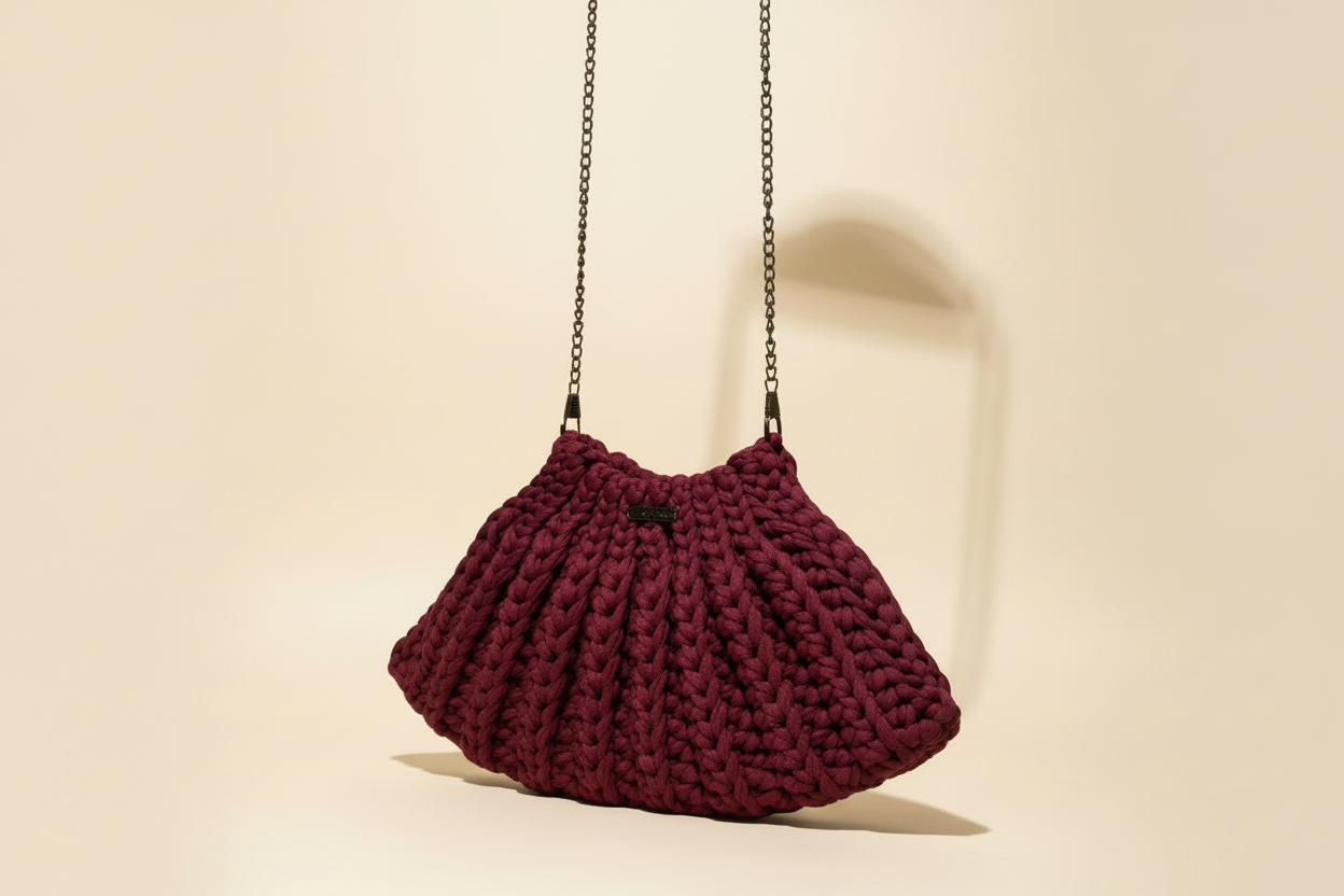 Burgundy Crochet Chain Shoulder Bag