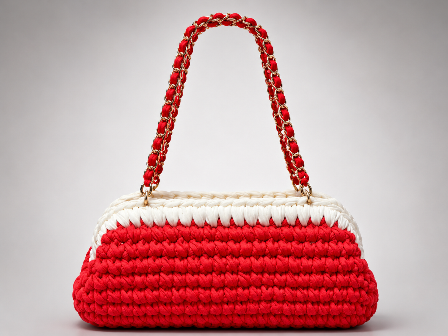 Red & White Stripe Crochet Handbag