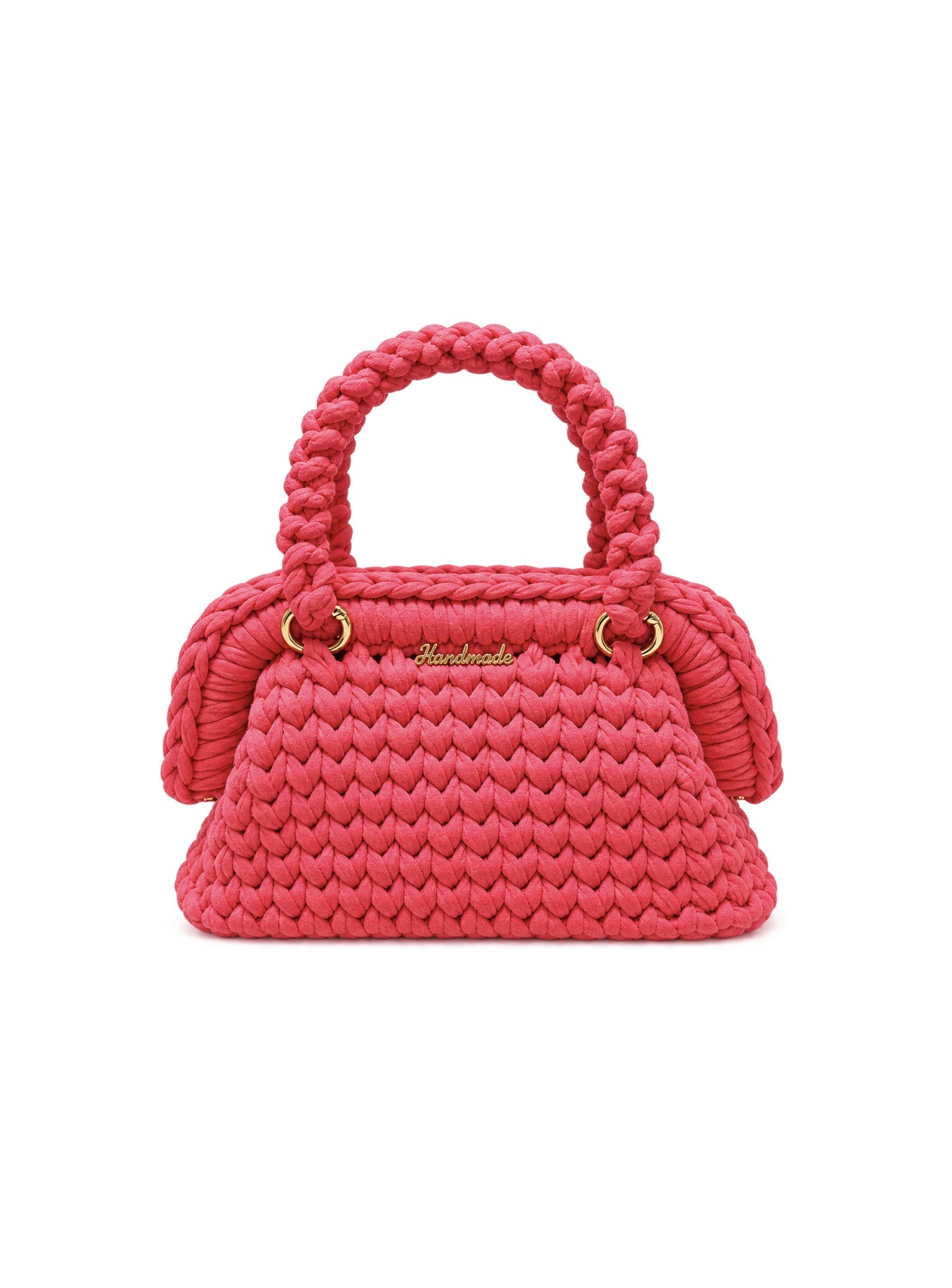 Bright Pink Handwoven Top-Handle Handbag