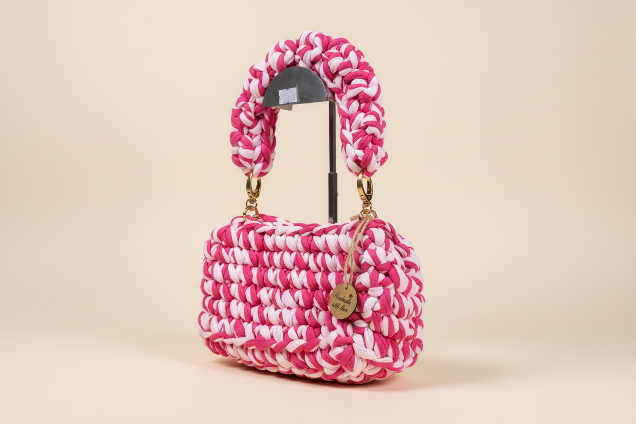 Petal Weave Pink & White Handbag