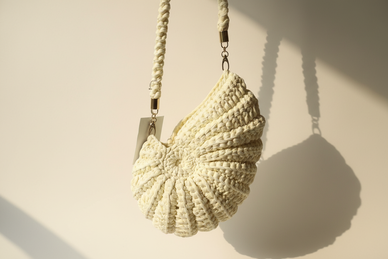 Ivory White Shell Woven Shoulder Bag