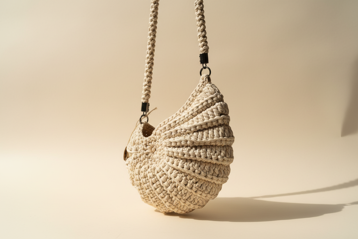 Cream Shell Woven Shoulder Bag