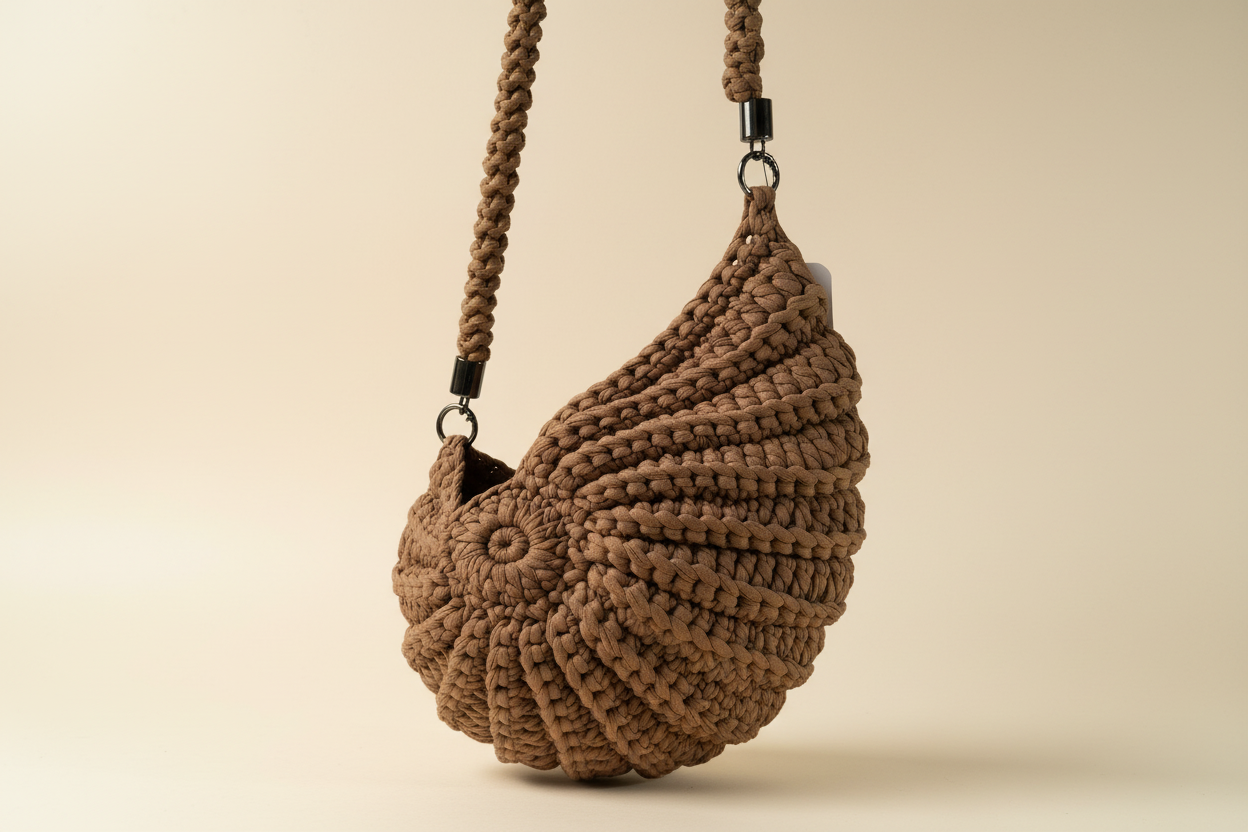 Earth Brown Shell Woven Shoulder Bag