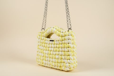 Lime & Cream Chain-Handle Woven Bag