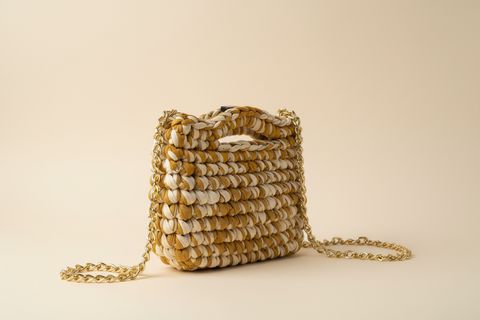 Mustard & Cream Chain Woven Bag