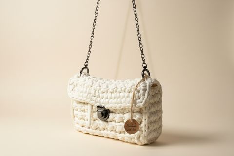 Ivory Woven Flap Chain Handbag
