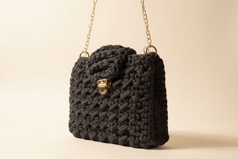 Charcoal Black Woven Clasp Shoulder Bag