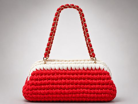 Red & White Stripe Crochet Handbag