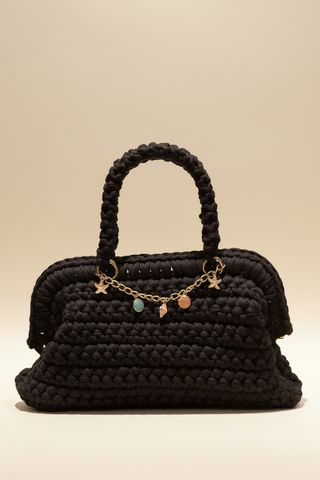 Black Crochet Charm-Chain Handbag