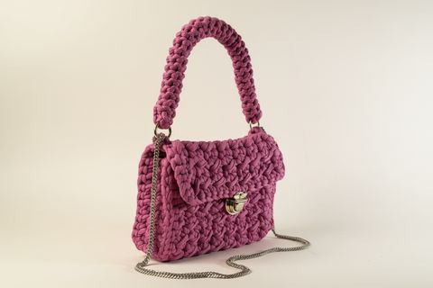 Mauve Woven Chain-Handle Shoulder Bag