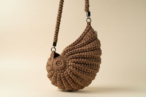 Earth Brown Shell Woven Shoulder Bag